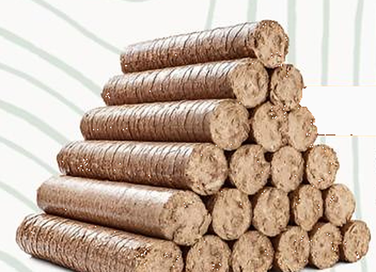 90 mm groundnut shell biomass briquettes stacked