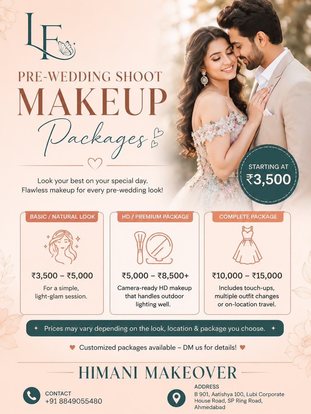 Pre-wedding shoot makeup packages